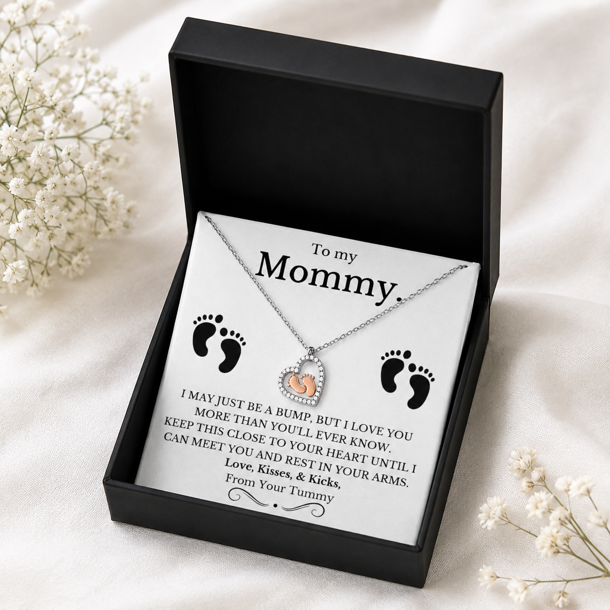 To My Wife, Our Little Miracle – Baby Feet Heart Necklace