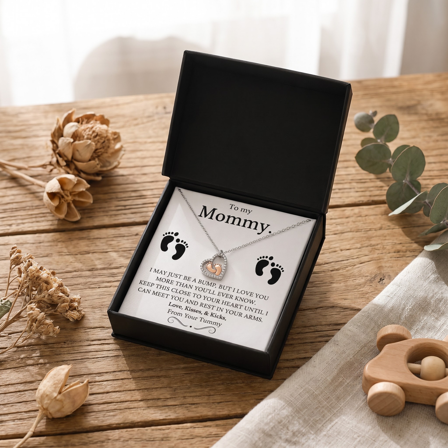 To My Wife, Our Little Miracle – Baby Feet Heart Necklace