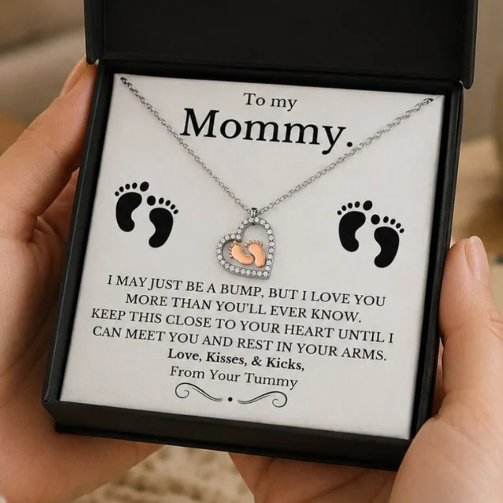To My Wife, Our Little Miracle – Baby Feet Heart Necklace